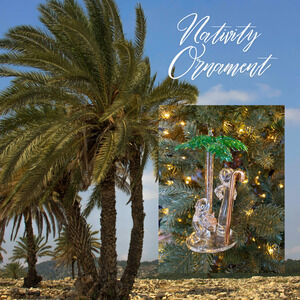 Glass Nativity Scene Palm Tree Ornament Joseph Mary Baby Jesus